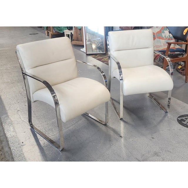 Brueton Pair Charles Gibilterra for Brueton Stainless Steel & Leather Dining Room Chairs, 1970s For Sale - Image 4 of 10
