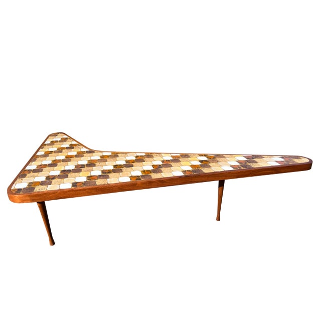 Tan Mid Century Modern Boomerang Kidney Form Tile Top Coffee Table by Hohenberg For Sale - Image 8 of 12