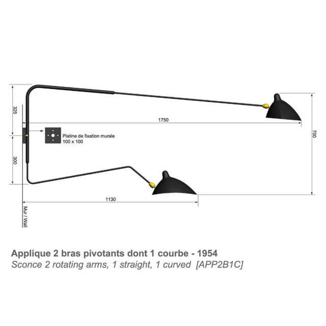 Metal Large Serge Mouille 'Appliqué Deux Bras Pivotants Un Courbe' Wall Lamp in White For Sale - Image 7 of 13