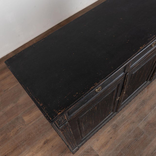 Late 19th Century 19th Century Swedish Black Painted Pine Sideboard Buffet With Fluted Carved Panels For Sale - Image 5 of 15