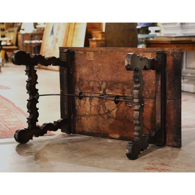 18th Century Spanish Baroque Carved Walnut Coffee Table With Iron Stretcher For Sale - Image 11 of 13