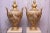 Pair of Large Neoclassical Beige Marble and Ormolu Bronze Urn Amphorae With Matching Pedestals For Sale - Image 9 of 16