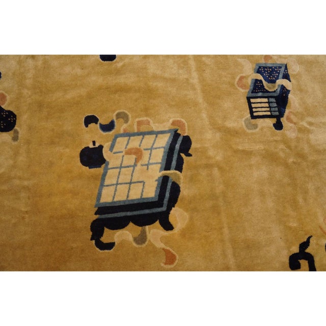 Beige Vintage 1980s Ivory Medallion Chinese Peking Protective Symbol Rug 8'10" X 12' For Sale - Image 8 of 10