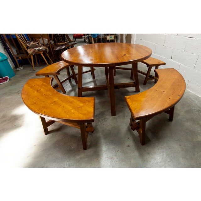Round Pine Table and Circular Benches, 1960s, Set of 5 For Sale - Image 18 of 18