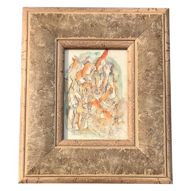 1940’s Original Surrealist Modernist Nude Figure Watercolor/ Pen and Ink Painting For Sale