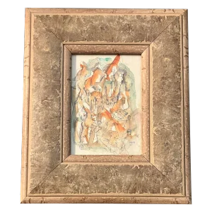 1940’s Original Surrealist Modernist Nude Figure Watercolor/ Pen and Ink Painting