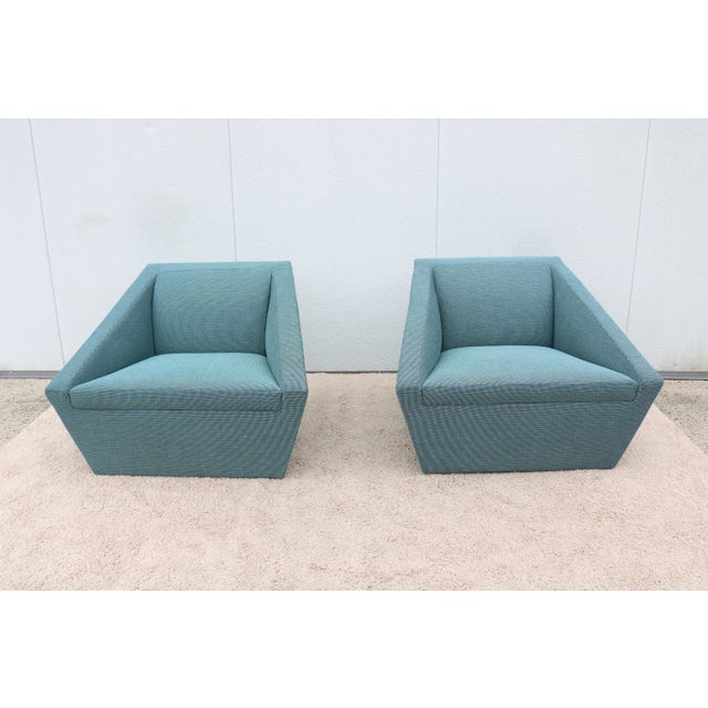 Contemporary Modern Brad Ascalon for Bernhardt Design Navy Blue Pillar Lounge Chairs - a Pair For Sale - Image 3 of 13