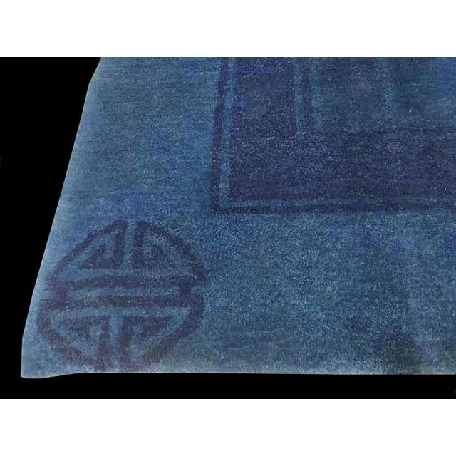 Chinese 1910s Blue Open Field Shou Symbol Antique Chinese Peking Rug 8'x9'8" Handknotted Wool Carpet For Sale - Image 3 of 5