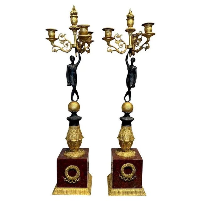 Early 19th Century Empire Gilt and Patinated Bronze Candleholders, Set of 2 For Sale - Image 13 of 13