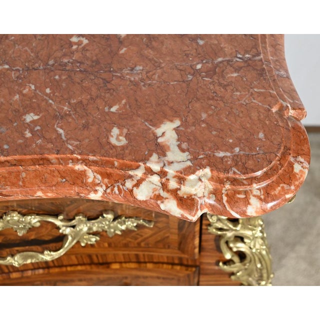 Brown Early 20th Century Louis XIV-Louis XV Transition Style Marquetry Chest of Drawers For Sale - Image 8 of 18