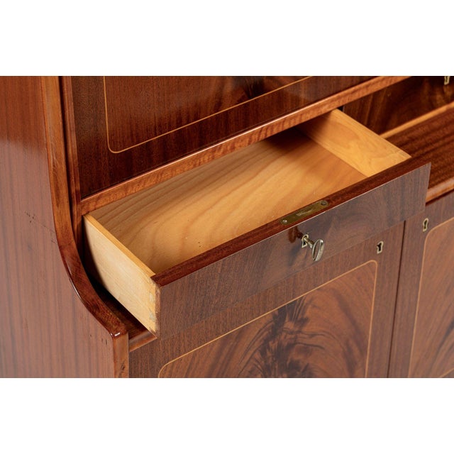 Scandinavian Modern Figured Mahogany Secretary Bookcase Cabinet 1960s For Sale - Image 13 of 17