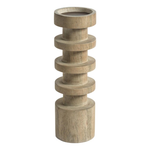 Larache Carved Mango Wood Pillar Candle Holder, Medium For Sale