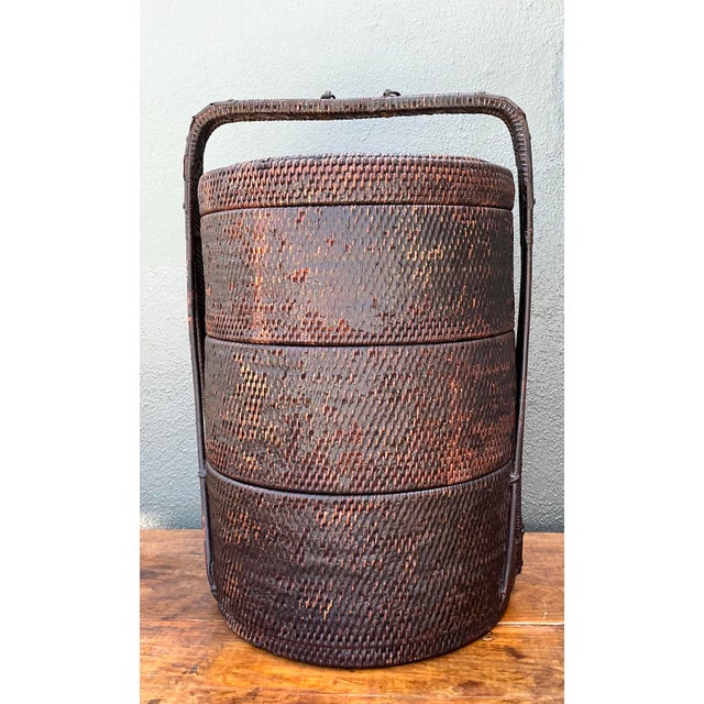 Vintage Asian Woven Rattan Wedding Basket For Sale - Image 10 of 12