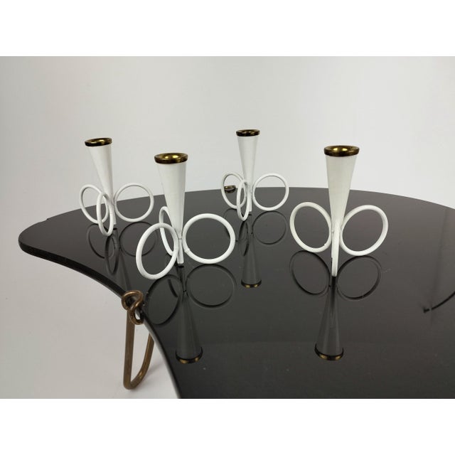 Gold White Candleholders by Gunnar Ander for Ystad-Metall, Sweden, 1950s, Set of 4 For Sale - Image 8 of 9