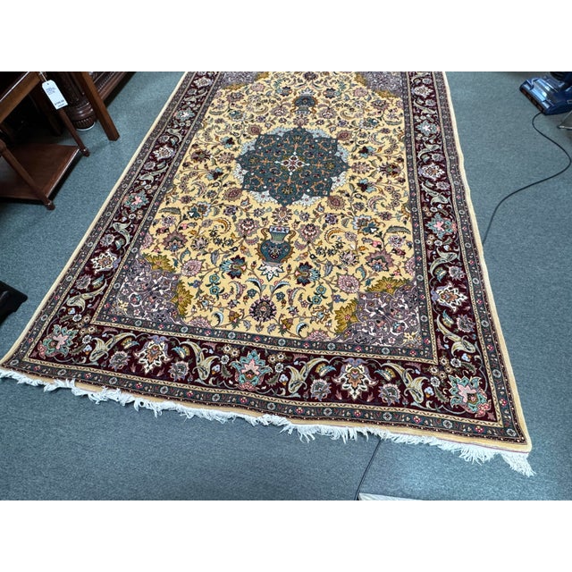 Textile 6ft X 8ft 10in Turkish Oriental Pale Yellow Area Rug For Sale - Image 7 of 12