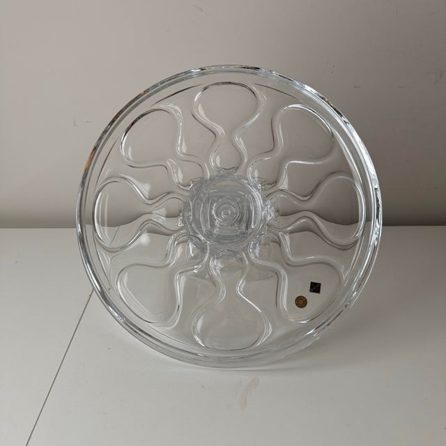Vintage optic patten Bohemian crystal cake stand. The piece is a large size.
