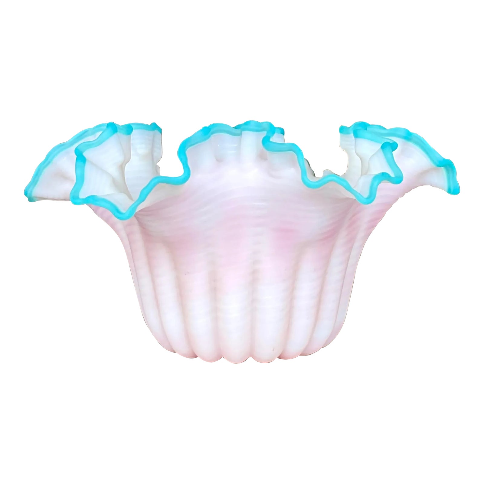 Vintage Boho Ruffle Glass Bowl After Murano | Chairish