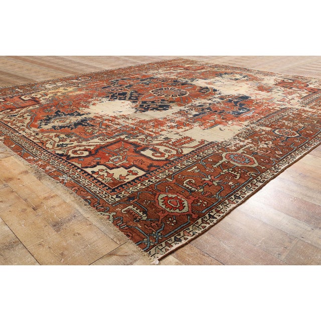 Textile Late 19th Century Antique Persian Serapi Rug - 10'06 X 12'08 For Sale - Image 7 of 9