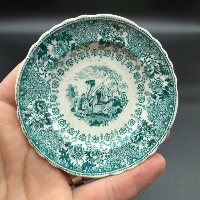 A Very Nice Rare Antique Staffordshire Teal Coloured Transferware Decorated Cup Plate, Circa 1830's For Sale - Image 4 of 10