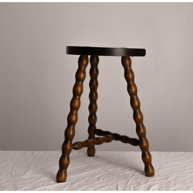 Three Legs Beech Half-Moon Shapped Stool, France, 1960 For Sale - Image 4 of 9