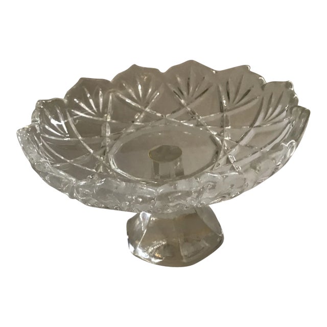 Vintage 1980s Brilliant Cut Crystal Pedestal Candy Dish For Sale
