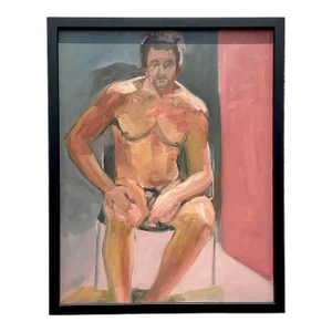 Vintage Boho Original Male Nude Painting on Canvas