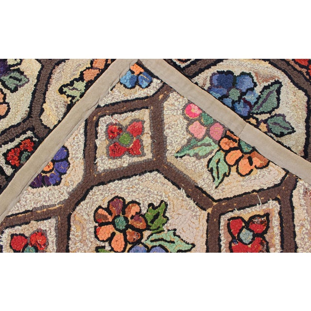 Brown Outstanding Antique American Hooked Rug With All-Over Floral Design 2'8"x4'1" For Sale - Image 8 of 8