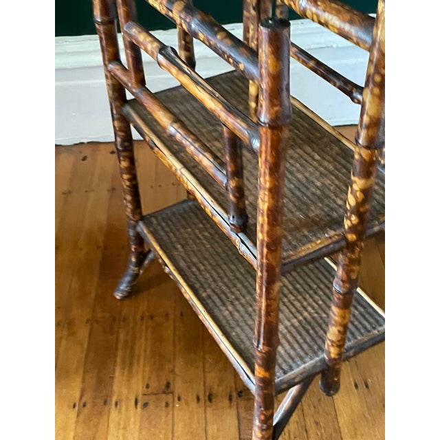 Early 19th Century Aesthetic Movement Scorched Bamboo and Grasscloth British Colonial Two Tier Magazine Rack For Sale - Image 9 of 12