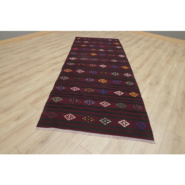 1970s Cabin Style Stripe Design Hand Knotted Oushak Natural Wool Kilim Rug For Sale - Image 13 of 13