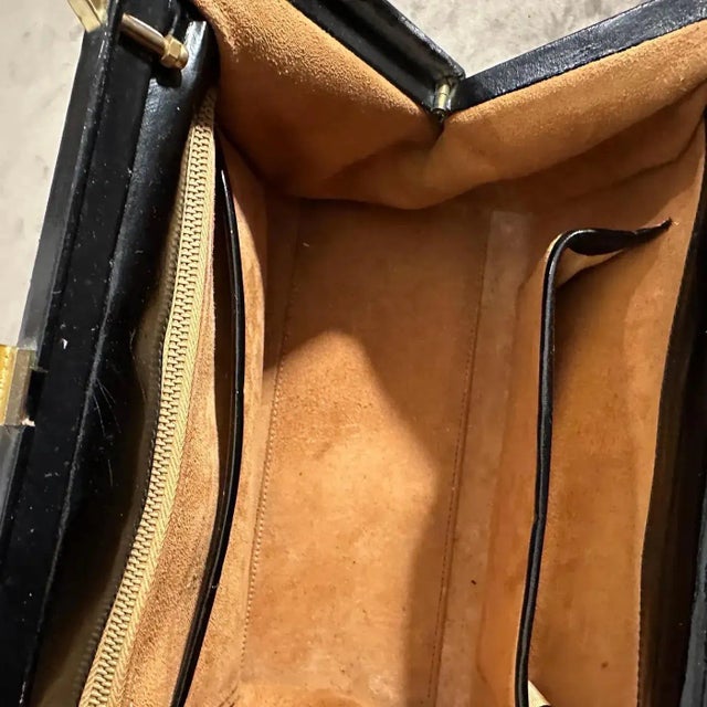 1960s Green and Brown Suede and Black Leather Italian Top Handle Bag For Sale - Image 12 of 13