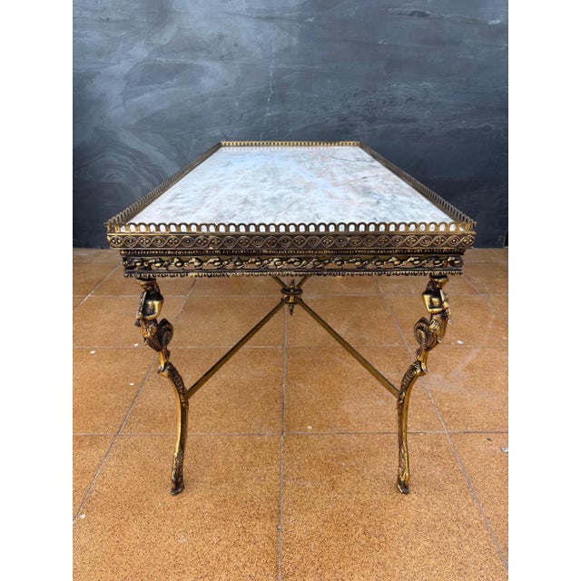 1940s Neoclassical Bronze and Marble Coffee Table with Swan Motifs, 1940s For Sale - Image 5 of 13