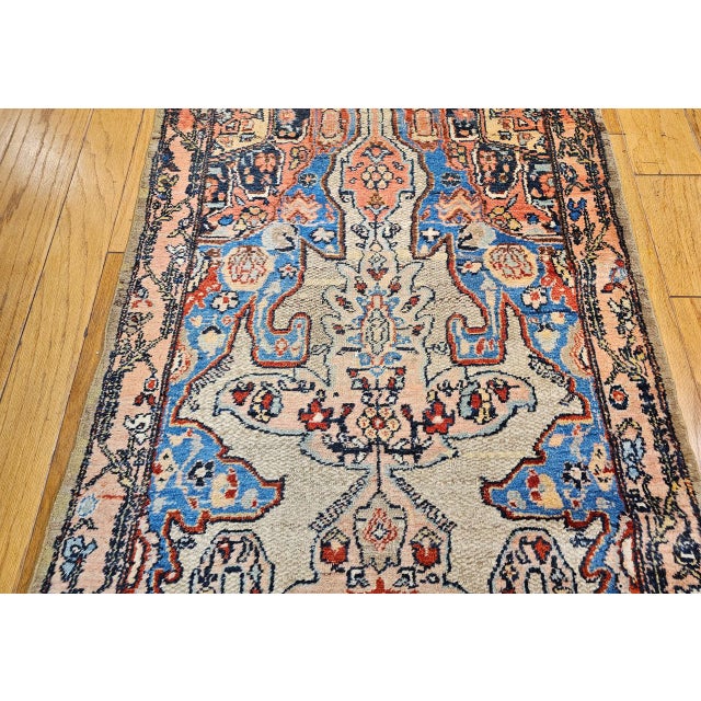 Antique Persian Malayer Runner Rug, Hand-Knotted Wool, Geometric Pattern, 4x20, Ivory & Blue For Sale - Image 11 of 14