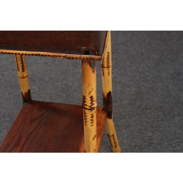 Wood Antique Aesthestic Movement Stained Oak Sewing / Decorative Box on Bamboo Stand For Sale - Image 7 of 12