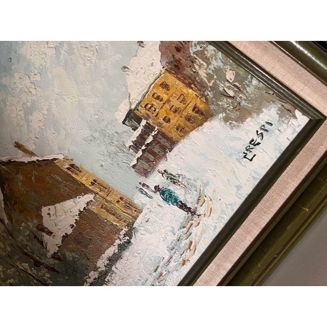 Mid-Century Modern Vintage Oil Painting 1976Winter Village Scene Signed Preski Framed Original Art For Sale - Image 3 of 9