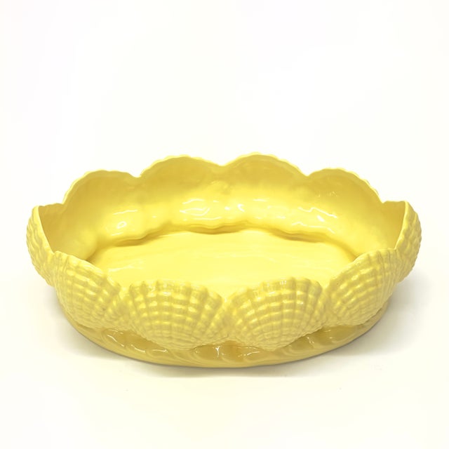 Vintage Lemon Yellow Ceramic Seashell Bowl For Sale - Image 4 of 12