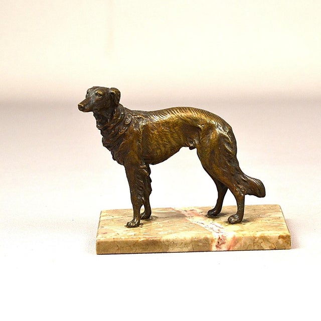 Art Deco Bronze Sculpture of a Russian Borzoi Hound on a Marble Base, 1920s-1940s For Sale - Image 9 of 11