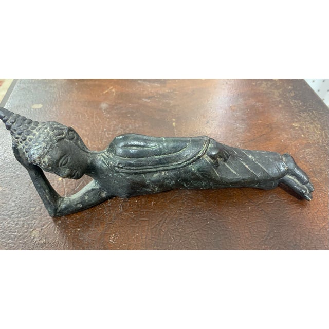 Vintage Reclining Buddha Bronze Sculpture For Sale - Image 4 of 10