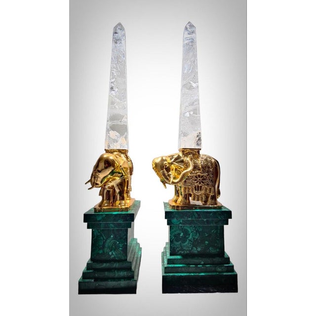 Monumental Malachite Obelisks in Malachite Quartz and Gilt Bronze, 1950, Set of 2 For Sale - Image 11 of 17