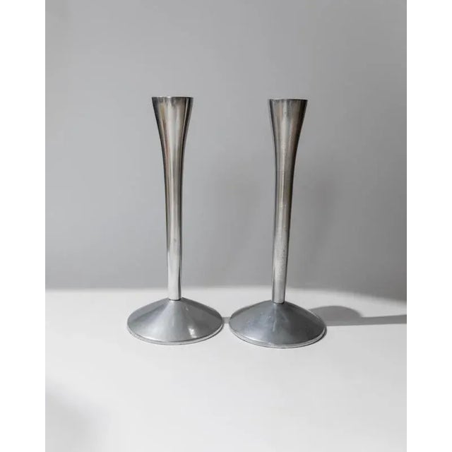 Vintage Space Age Candleholders in Stainless Steel, Italy, 1970s, Set of 2 For Sale - Image 3 of 11