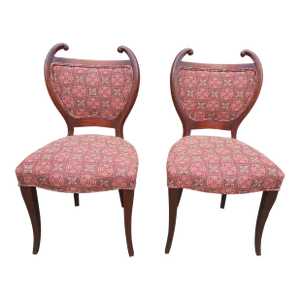 Pair of Art Nouveau Mahogany and Tapestry Style Upholstery Side Chairs