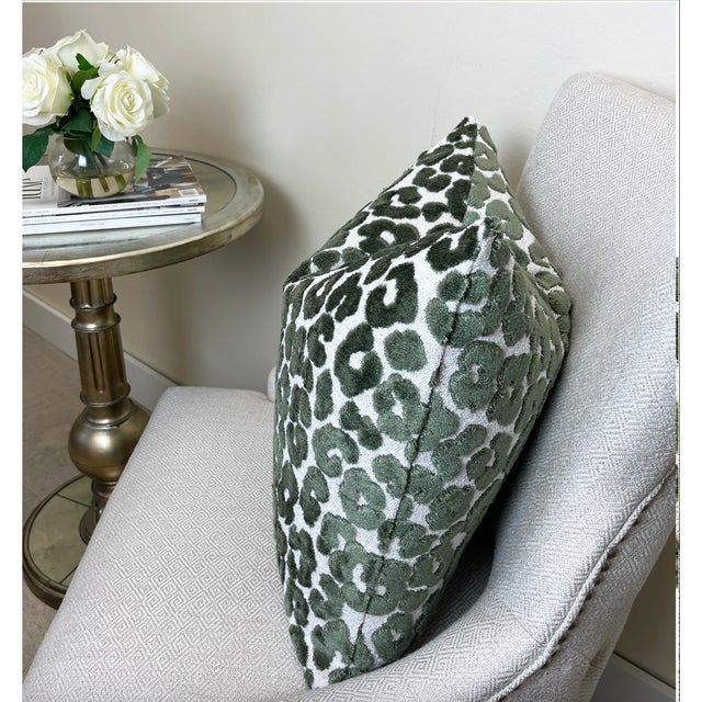 Rosemary Green Leopard 20x20 Velvet Throw Pillow With Feather Down Insert For Sale - Image 4 of 6
