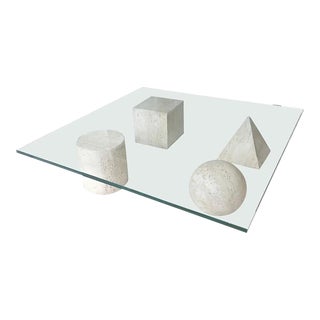 Vintage Metafora Travertine and Glass Coffee Table Design Lella and Massimo Vignelli 1970s For Sale