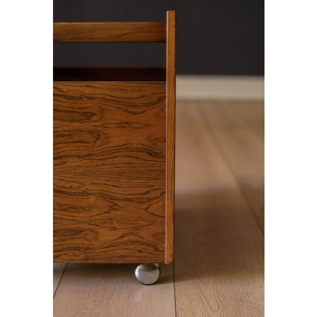 Bruksbo Vintage Rosewood Rolling Record Magazine Rack by Rolf Hesland for Bruksbo For Sale - Image 4 of 12