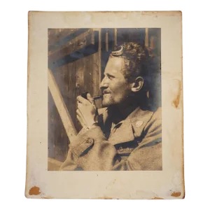 English Soldier Smoking a Pipe, Ww2, Large Photograph