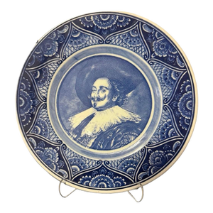 Vintage Delft Blue Portrait Plate Featuring the Laughing Cavalier by Frans Hals