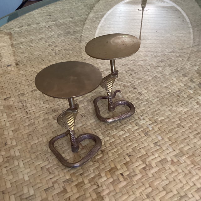 Pair of Vintage Brass Cobra Tea Light Candle Stands For Sale - Image 4 of 6