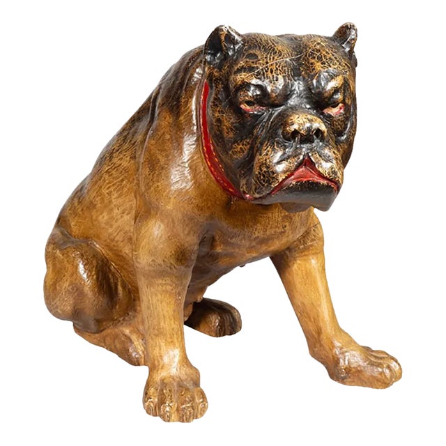 Painted and Carved Wood Bulldog For Sale