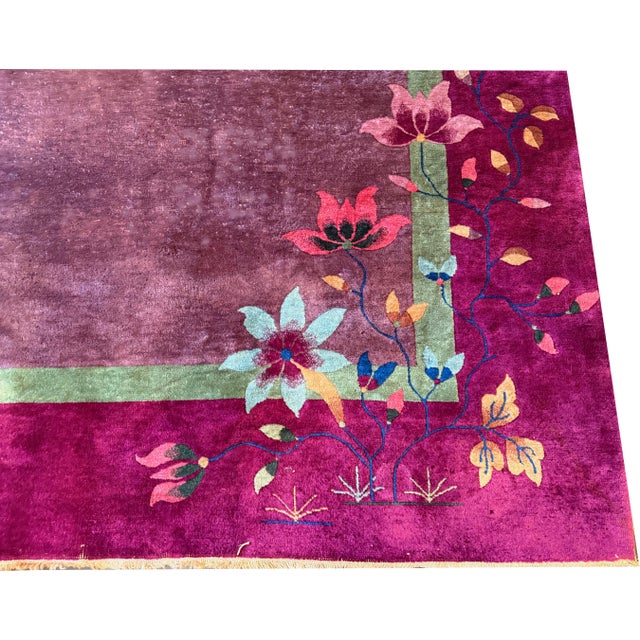 An Antique Nichol Quality Art Deco Chinese Rug Majenta /Purple For Sale - Image 9 of 9