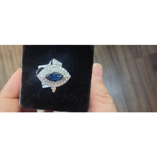 Gemstone Natural Blue Sapphire 1.10ct & Diamond 0.58ct Ring in 18k For Sale - Image 7 of 8