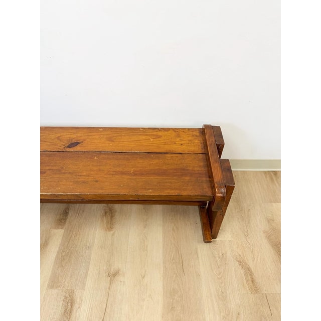 Handmade Rustic Coastal Pine Bench, Walnut Stained Wood, Farmhouse, Primitive For Sale In Tampa - Image 6 of 10